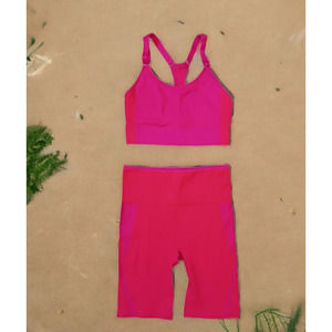 Ryka Hot Pink Racer Back Sports Bra and Shorts Set Outfit Size Med Barbiecore